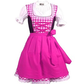 Costume Dress 3-Piece Children's Dirndl Girls' Dress Sizes 92, 104, 116, 128, 140, 146, 152, Hot pink white chequered