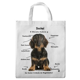 Merchandise for Fans Teckel 09 Shopping Bag 38 x 42 cm with Alternative Anatomy Rough Haired Dachshund Design, White