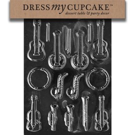 Dress My Cupcake Musical Instruments - Banjo, Guitar, Saxophone, Horns, Violin, Tambourine Chocolate Mold - J062