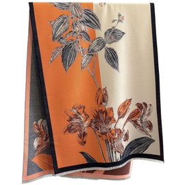 GFM® Women's Magnolia Flowers Pattern Cashmere Texture Pashmina Style Scarf Shawl for Autumn, Winter (FRLSHL-KK) (Magnolia-Orange Biege)(FRLSHL-27-NRG)