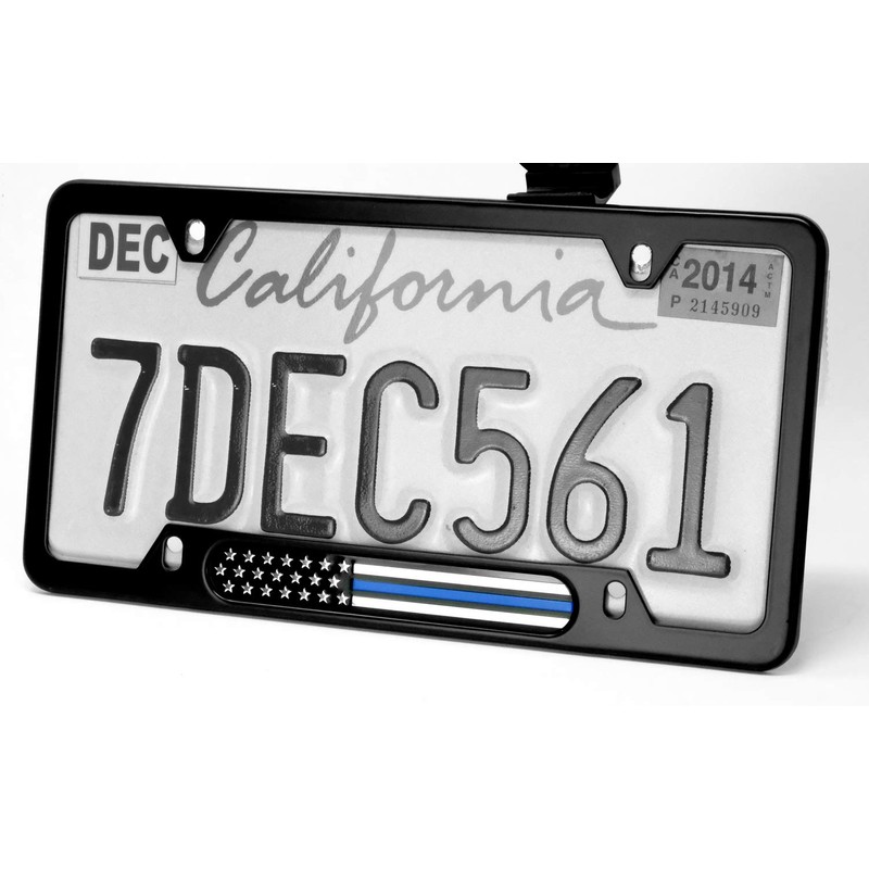 Black Stainless Steel License Plate Frame (Black/Chrome Flag with Thin