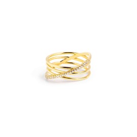 SINGULARU - Comet Gold Ring - Ring made of 925 Sterling Silver with 18 Carat Gold Plating - Women's Jewellery - Various Finishes and Sizes - Sizes 10-18, 10, Yellow Gold Metal, No Gemstone