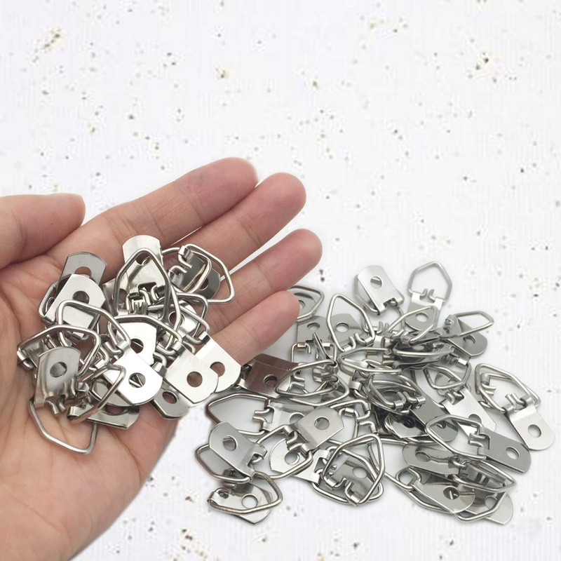 100 Pack Small D-Ring Steel Picture Hangers with Screws Picture