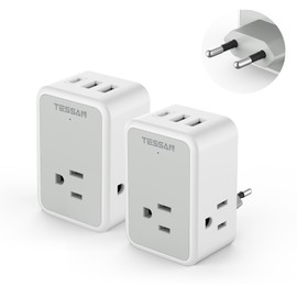 2 Pack European Travel Plug Adapter, TESSAN US to Europe Power Converter with 3 Outlets 3 USB Charging Ports(1 USB C), Type C Plug Adaptor for USA to Most of EU Germany Iceland Spain Italy France
