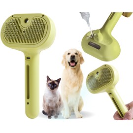 Cat/Dog Grooming Brush with Steamer - Deshedding Brush for Pet Hair, Bath Brush with Water Spray and Hair Comb (Yellow)
