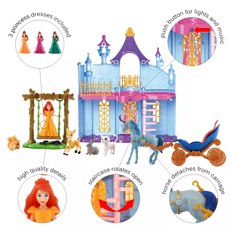 Vokodo Princess Castle Deluxe Playset With Doll Animal Friends And