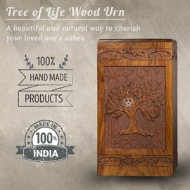 Cremation Urns for Human Ashes Medium Wooden Tree of Life Urn Box for Dogs Male Female, Burial Funeral Memorial Urns Cremation Keepsake for Ashes for Men, Ideal for Cherished Memories, Holds 180Lbs