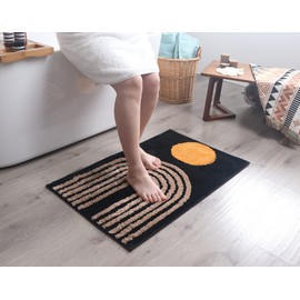 LABEND HOME - Alfombra abstracta estilo bohemio, color negro, tapete de baño geométrico, tapete de baño moderno de mediados de siglo, decoración bohemia, decoración única y bonita habitación de