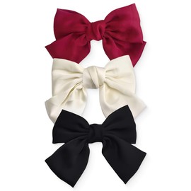 LOMSUXA Pack of 3 Bow Hair Clips, Hair Clips with Bow, Women's French Hair Clips, Girls Hair Clips (Black, Beige and Red)
