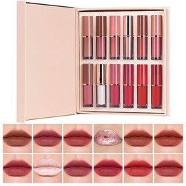 Set de 12 Labiales Líquidos – Lápiz Labial Líquido de Alta Pigmentación, Hidratante y de Larga Duración, Kit de Maquillaje Resistente al Agua para Muj