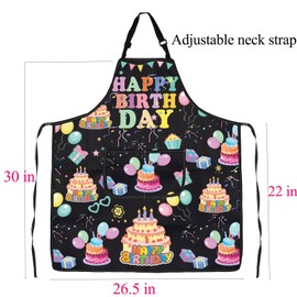 FUSTME Happy Birthday Aprons for Women Happy Birthday Gift Birthday Party Kitchen Cooking Chef BBQ Aprons with Pockets (Happy Birthday Apron)