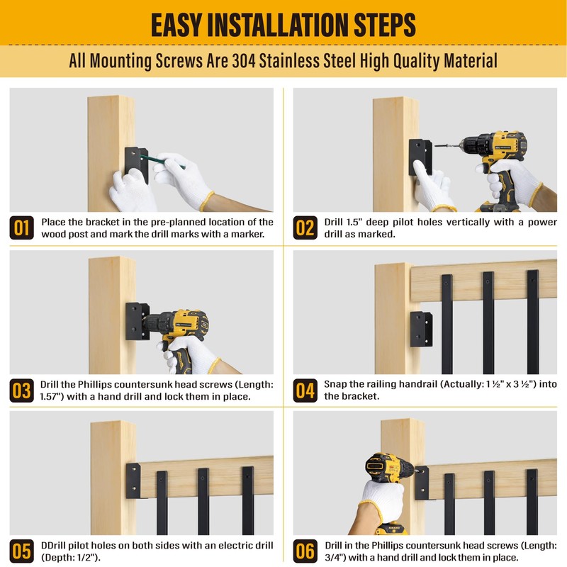 Brukid 10Pcs Stainless Steels Deck Railing Bracket Connectors, for 2x4
