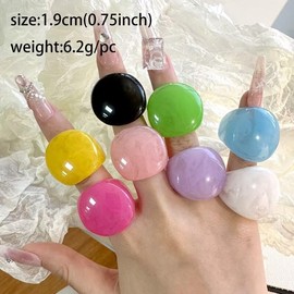 Zhang shine Resin Chunky Ring, Multicolor Acrylic Stackable Rings for Women Vintage Plastic Knuckle Rings Aesthetic Y2k Statement Rings Wide Thick Dome Finger Jewelry-Hot Pink
