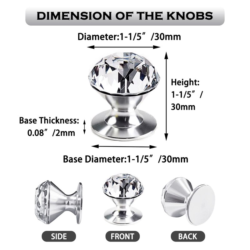 CcHhyyt 2 Pcs Crystal Self Stick Knobs Aluminum Self Adhesive