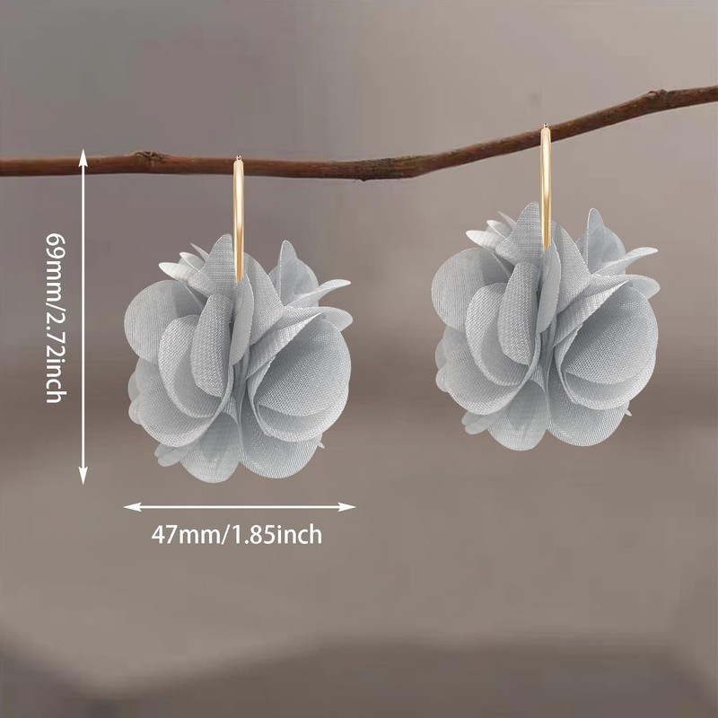 NONQL Bohemian Aesthetic Fabric Flower Lightweight Hoop Earrings Handmade Summer