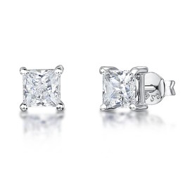 JJOOLS by Jenny Brown - Solitaire Princess Square Cut Style Silver Stud Earrings for Women - Set with AAA Quality Cubic Zirconia Stones - 925 Sterling Silver - Hypoallergenic - 6 mm