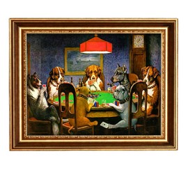 ELITEART-Dogs Playing Poker by Cassius Marcellus Coolidge Oil Painting Reproduction Giclee Wall Art Canvas Prints-Framed Size:21"x25"