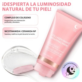 BUMOKO Mascarilla de Colageno, Paquete De Mascarilla Facial Peel Off Envoltura De Colágeno Durante La Noche, Hidratación Profunda, Reduce la Flacidez y Opacidad, con Cepillo