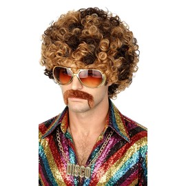 Topcosplay Men Wigs 70s 80s Disco Hippies Afro Wig Short Curly Male Wigs Blonde Mixed Brown Halloween Costume Wig