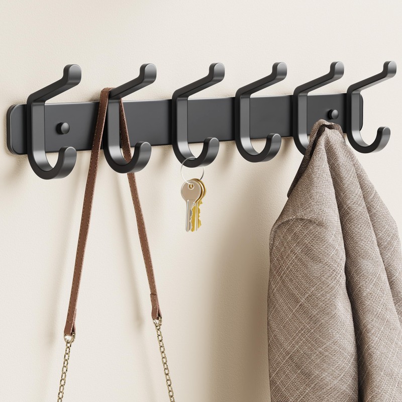 Coat Rack Wall Mounted Heavy-Duty: Metal Coat Hanger 6 Hooks