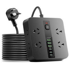 Rigurgito Power Board Surge Protected - 8 Outlets Powerboard USB with 6 USB (3 USB-C) Ports, 4 Side Outlet Extender with 1.8M Extension Cord, Wall Mount Power Strip Charging Station for Home Office