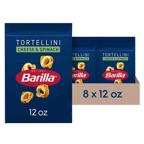 BARILLA Cheese & Spinach Tortellini Pasta, 12 oz. Bag (Pack of 8) - 6 Servings Per Bag - Pantry Friendly Dried Tortellini - Made with Non-GMO Ingredients