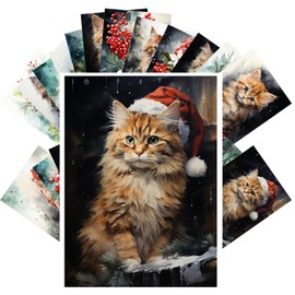PIXILUV Vintage Postcards (24 pcs 4"x6" each) Cute Fluffy Cats Ready for a Cold Christmas Vintage Postcards Retro Greeting Card Book Illustration Reprint