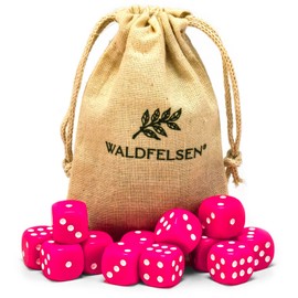 Waldfelsen 6, 12, 20, 30 or 50 High Quality Dice Standard Size 16 mm Acrylic Dice Puzzle Game Cube Dice 6-Sided Six Sided Game Accessories Set with Fabric Bag (Pink, 12 Pieces)