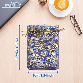 100 Pcs Organza Bags Assorted Color, 12x9 cm Rose Pattern Drawstring Organza Mesh Jewelry Bags Sheer Organza Wedding Favor Bags  Gift Bags Candy Bags for Christmas Wedding Favor Party Festival