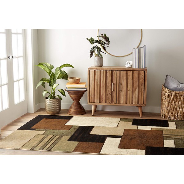 HOME Dynamix Tribeca Mason Contemporary Geometric Area Rug, 39 in x 55 in Rectangle, Brown/Green