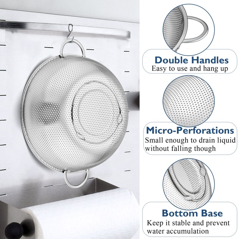 Herogo Colander Stainless Steel Set of 3, Micro-Perforations Colanders with