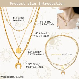 Srup Boho Necklace, Bohemian Multilayer Women's Necklace, Women's Gold Crescent Moon Necklace, Silver Crescent Moon Necklace for Men and Women, Simple Moon Pendant Necklaces, Moon Phase Necklace