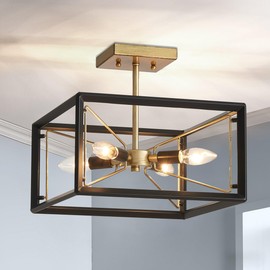 AGV LIGHTING CL046BB Modern Ceiling Light, Semi-Flushmount Close to Ceiling Light Fixture, Perfect for Living Space, L13 x W13 x H11, 4 x E12 Socket, Rustic Brass & Matte Black Finish