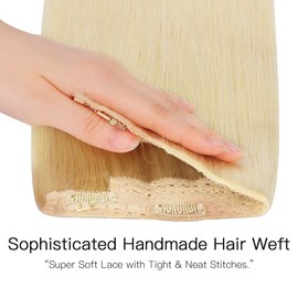 HOTBANANA Wire Hair Extensions, 14 inch 75g Bleach Blonde Fish Line Hair Extensions Real Human Hair Straight Invisible Wire Hair Extensions Remy Hair Extensions