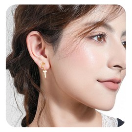 18K Gold Plated Keys Dangle Drop Earrings for Women 925 Sterling Silver Pin