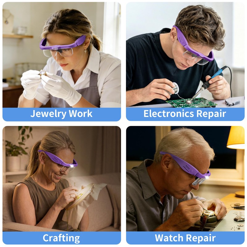 Magnifying Glass with Light, 5 Lenses, Rechargeable Headset