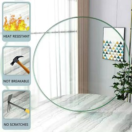 LFVFFA 20" Clear Round Glass Table Top, Thick Tempered Glass with Smooth Polished Edge, Ideal for Kitchen, Living Room, Office or Patio Table Replacement