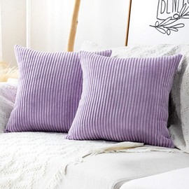 MUDILY Pack of 2 Throw Pillow Covers Striped Velvet Corduroy Couch Pillow Cushion Covers Pillowcases for Sofa Bedroom Car, Lavender 18 x 18 inch 45 x 45 cm
