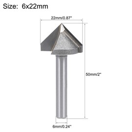sourcing map 90 Degree V-Groove Router Bit 22mm Dia with 6mm Shank, Titanium Steel Tipped V Grooving Bit (Gray)