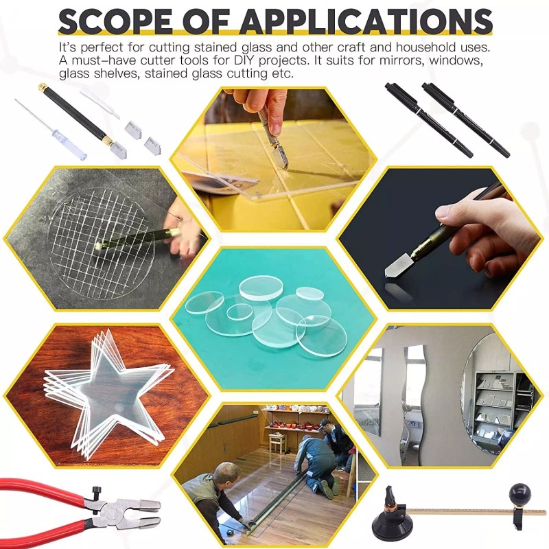 Mardatt 9 Pcs Glass Cutting Tool Set Kit Includes Adjustable