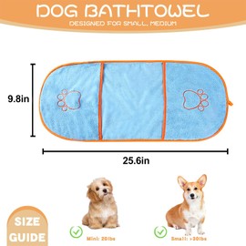 lomdung Dog Towel, Microfibre Pet Bath Towel, Dog Towel with Extra Absorbent, 65 x 25 cm, Thickened and Skin-Friendly, for Small, Medium, Large Dogs or Other Pets