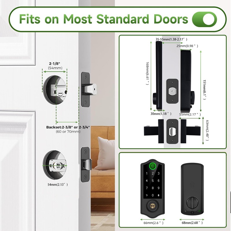 Harfo Fingerprint Smart Door Locks with Handles, App Control, Keyless