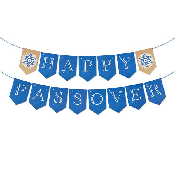 EVERMARKET Happy Passover Banner - Blue Cardboard Letter BANNER for