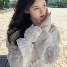 Viktrui Lace UV Protection Arm Sleeve, Loose Arm Cover, UPF 50+, 90% UV Protection, Cute, Flare Sleeve, Women's, For Bicycles and Driving, Sun Protection, Summer Sunscreen, Fingerless, Mosquito