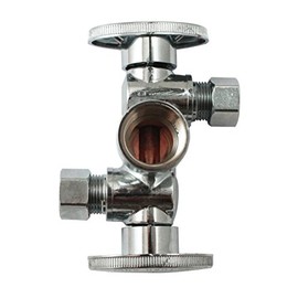 Quarter Turn 3 Way Valve 1/2-Inch FIP by 3/8-Inch OD by 3/8-Inch OD Dual Handle, Lead-Free