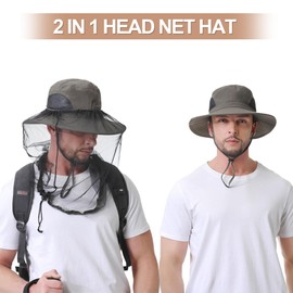 Mosquito Net Hat - Safari Sun Visor Hat with Removable Bug Net for Outdoor Men and Women Army Green