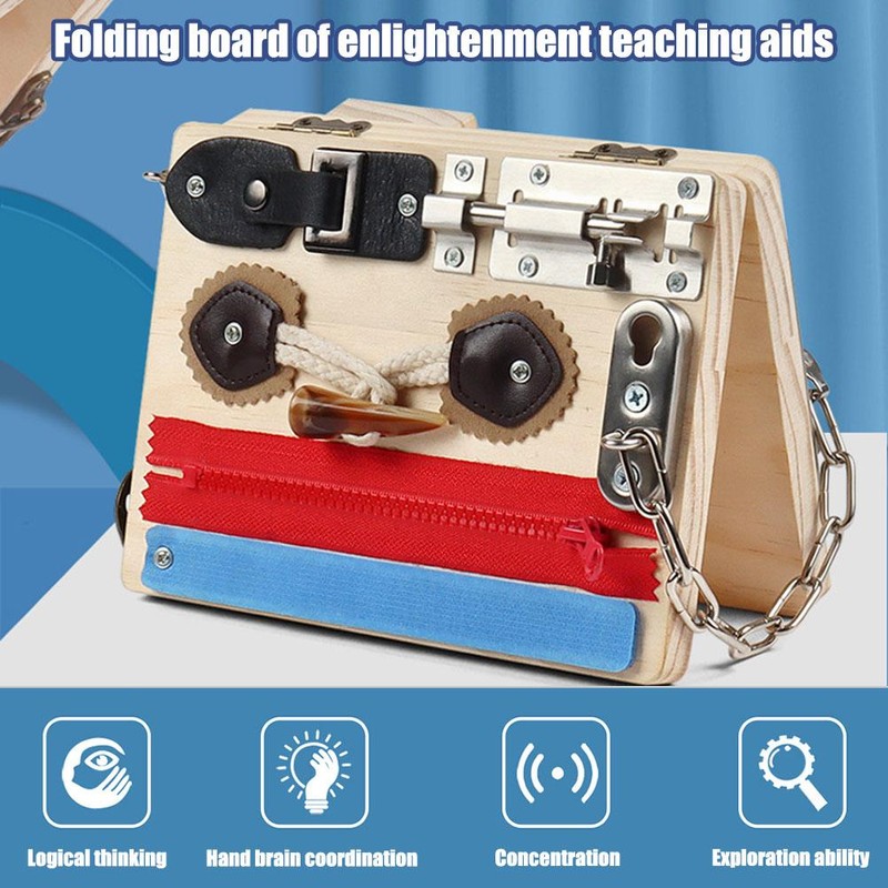 Children Busy Board Educational Board Old Wooden Folding Inftant Sensory