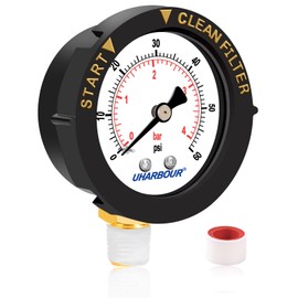 UHARBOUR Pool Filter Pressure Gauge 60psi with Teflon Tape Pre-Wrapped, Pool Pressure Gauge 2" Dial with Bezel, 190058 Replacement for Hayward&Pentair Pool Filter, 1/4 NPT Bottom Mount