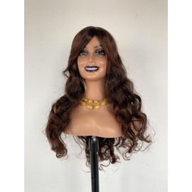 Suncolorhair Soft Synthetic Wig with Bangs for Women, Long Wavy Brown Heat Styleable Japanese Fiber, Natural Looking Fashion Wigs (0092T33)