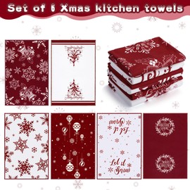 Tatuo 6 Pcs Christmas Kitchen Towels Snowflake Merry Christmas Tree Bell Dish Towels Winter Holiday Hand Towels Absorbent Dishcloths Farmhouse Christmas Decor Gift for Home Bathroom Cleaning(Red)